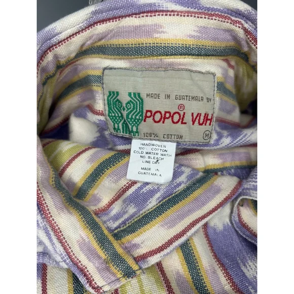 Men's vintage 90s Popol Vuh Shirt, Size M, White & Purple streetwear grunge - Picture 8 of 8